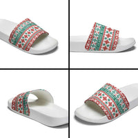 Mele Kalikimaka Hawaii Christmas Slide Sandals Hawaiian Quilt Pattern Style - Polynesian Pride
