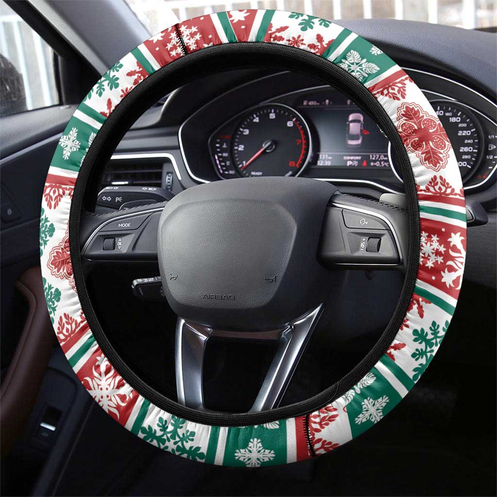 Mele Kalikimaka Hawaii Christmas Steering Wheel Cover Hawaiian Quilt Pattern Style - Polynesian Pride
