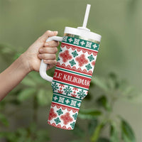 Mele Kalikimaka Hawaii Christmas Tumbler With Handle Hawaiian Quilt Pattern Style - Polynesian Pride
