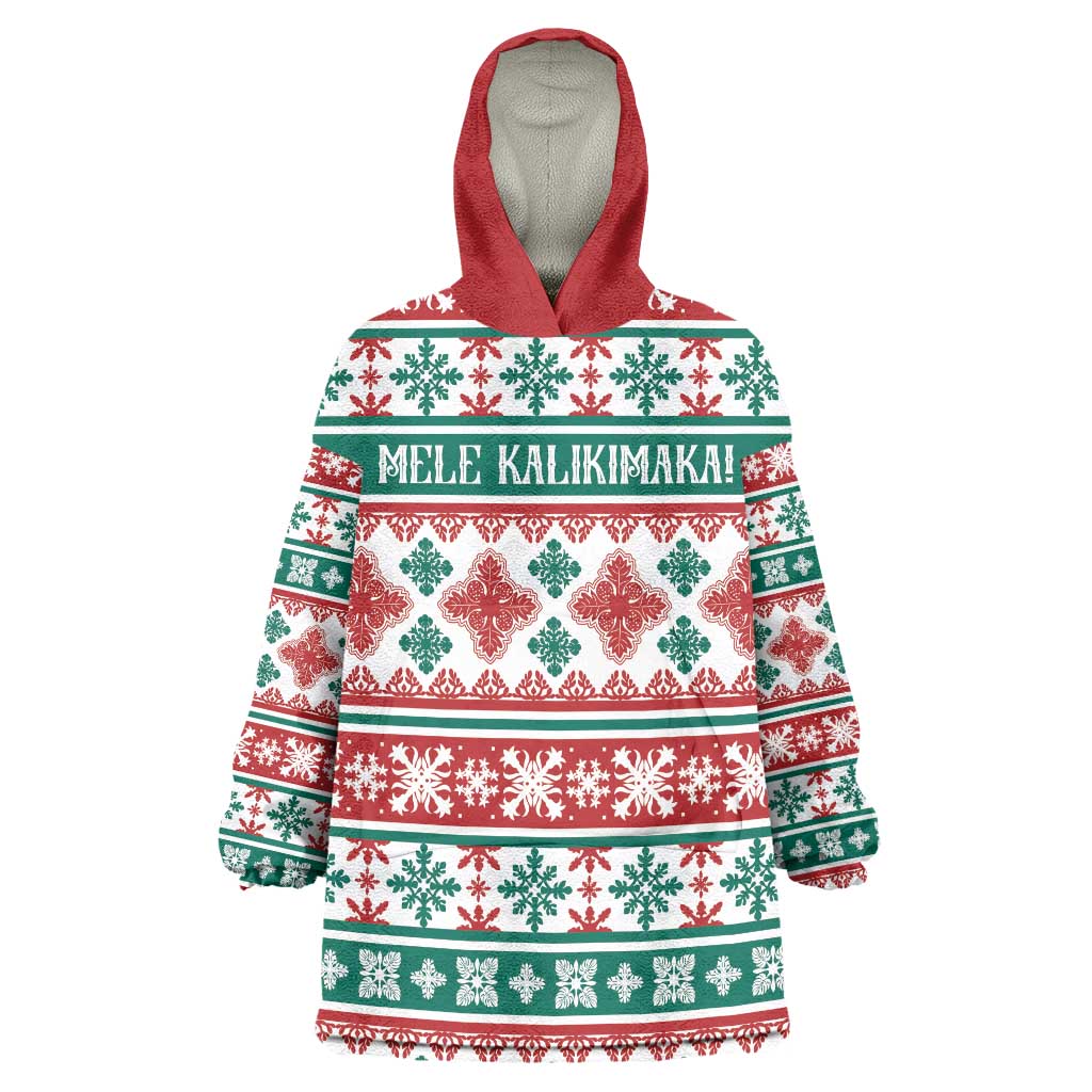 Mele Kalikimaka Hawaii Christmas Wearable Blanket Hoodie Hawaiian Quilt Pattern Style - Polynesian Pride