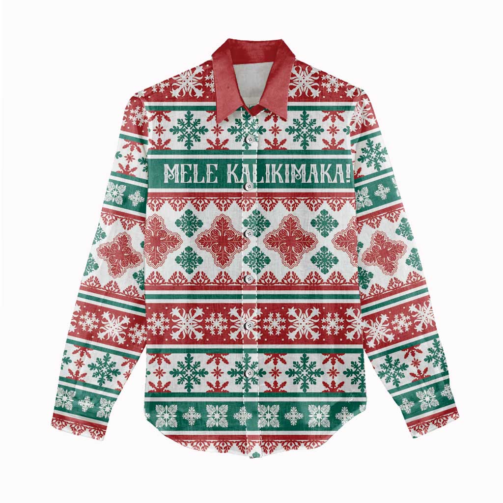 Mele Kalikimaka Hawaii Christmas Women Casual Shirt Hawaiian Quilt Pattern Style - Polynesian Pride