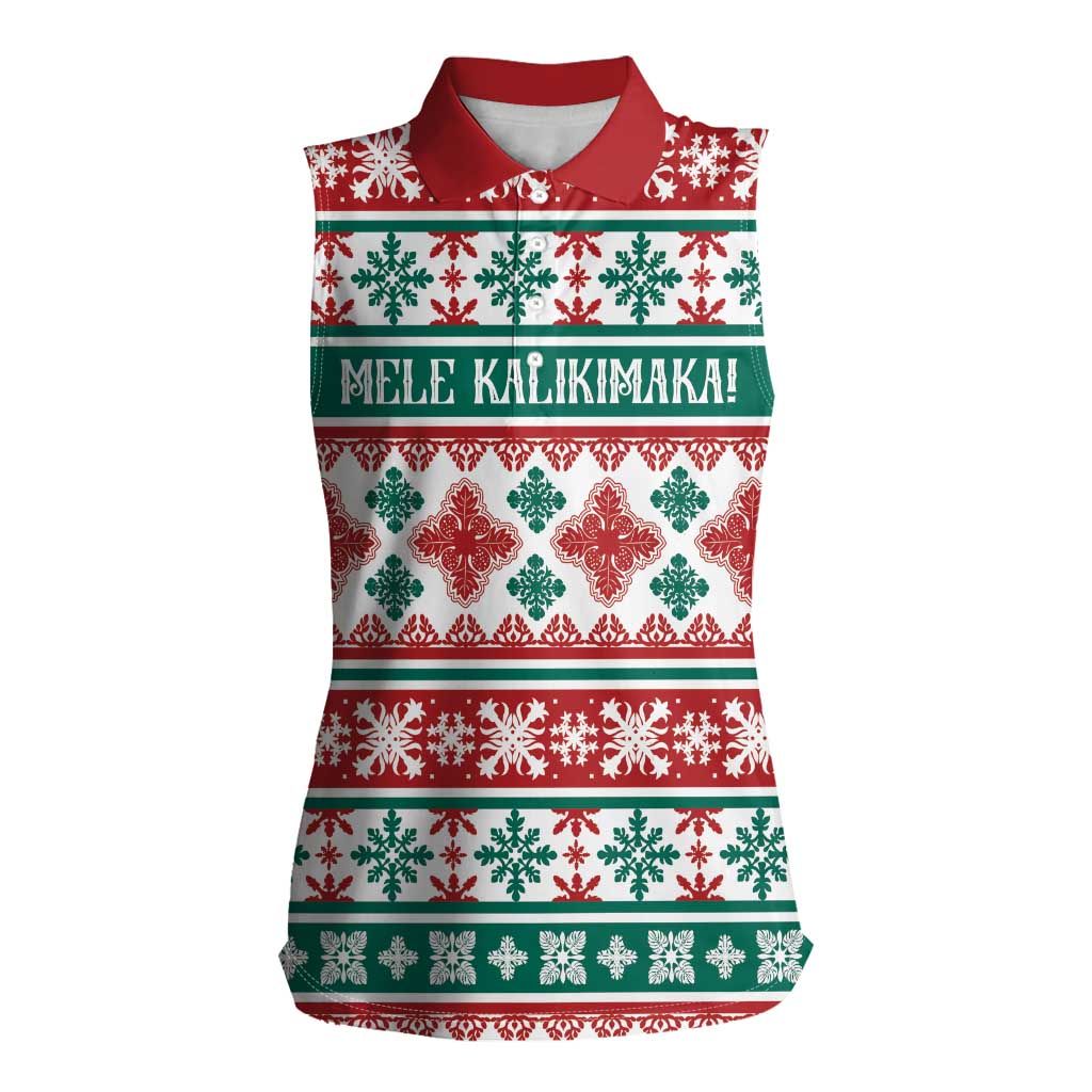 Mele Kalikimaka Hawaii Christmas Women Sleeveless Polo Shirt Hawaiian Quilt Pattern Style - Polynesian Pride