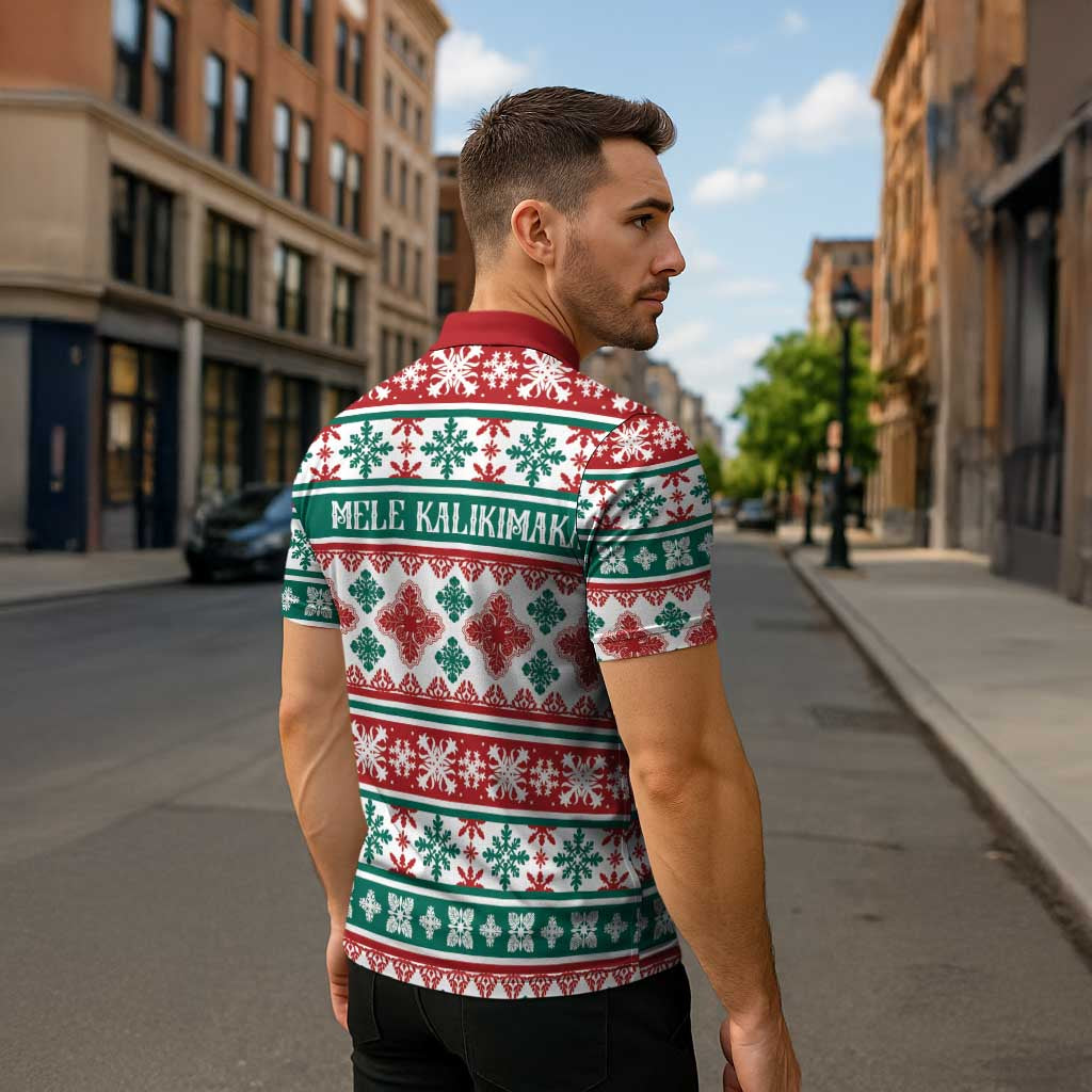 Mele Kalikimaka Hawaii Christmas Zipper Polo Shirt Hawaiian Quilt Pattern Style - Polynesian Pride