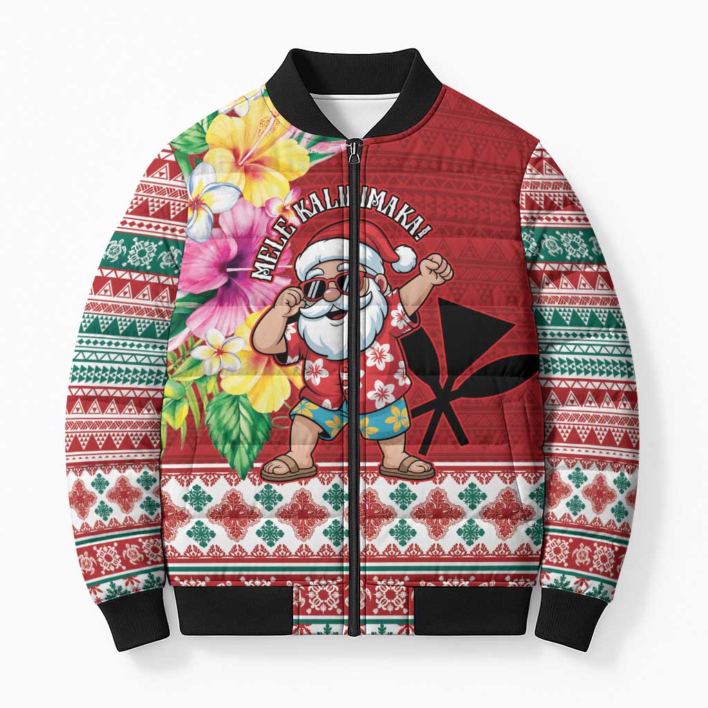 Santa Surf Mele Kalikimaka Personalized Bomber Puffer Jacket Aloha Tropical Christmas Vibes - Polynesian Pride