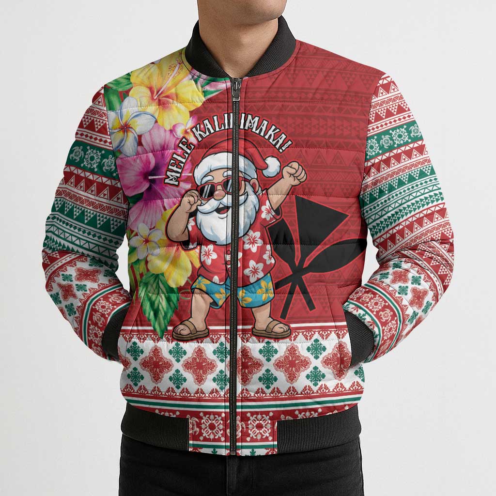 Santa Surf Mele Kalikimaka Personalized Bomber Puffer Jacket Aloha Tropical Christmas Vibes - Polynesian Pride