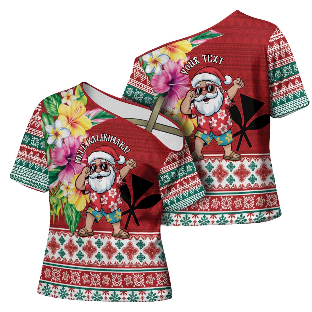 Santa Surf Mele Kalikimaka Personalized Cross Shoulder Shirt Aloha Tropical Christmas Vibes - Polynesian Pride