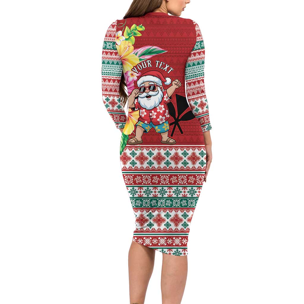 Santa Surf Mele Kalikimaka Personalized Family Matching Long Sleeve Bodycon Dress and Hawaiian Shirt Aloha Tropical Christmas Vibes - Polynesian Pride