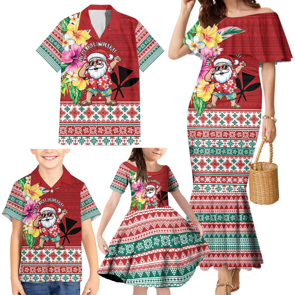 Santa Surf Mele Kalikimaka Personalized Family Matching Mermaid Dress and Hawaiian Shirt Aloha Tropical Christmas Vibes - Polynesian Pride