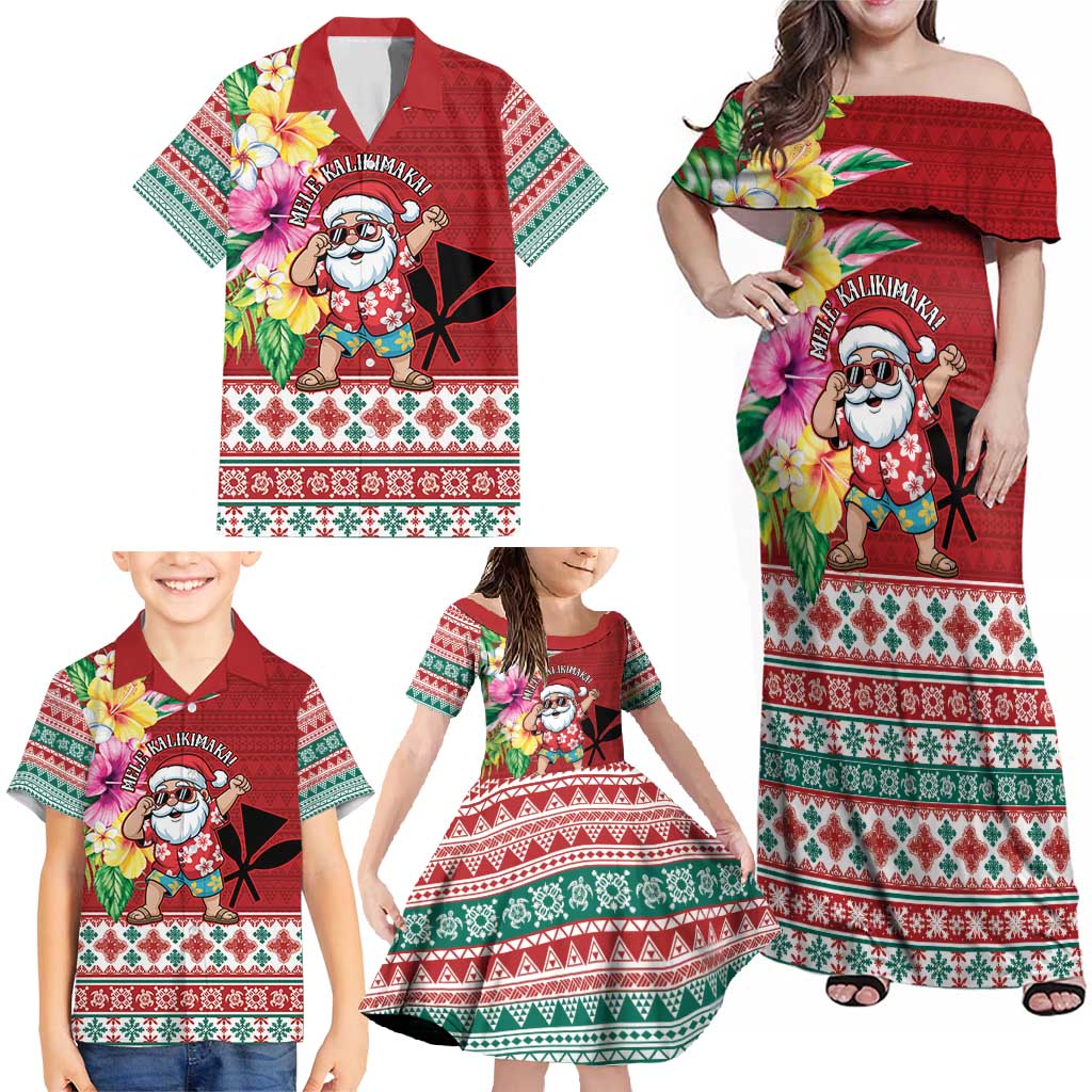 Santa Surf Mele Kalikimaka Personalized Family Matching Off Shoulder Maxi Dress and Hawaiian Shirt Aloha Tropical Christmas Vibes - Polynesian Pride