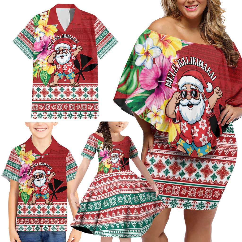 Santa Surf Mele Kalikimaka Personalized Family Matching Off Shoulder Short Dress and Hawaiian Shirt Aloha Tropical Christmas Vibes - Polynesian Pride