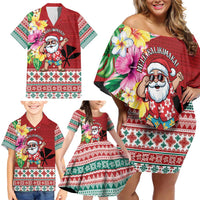 Santa Surf Mele Kalikimaka Personalized Family Matching Off Shoulder Short Dress and Hawaiian Shirt Aloha Tropical Christmas Vibes - Polynesian Pride