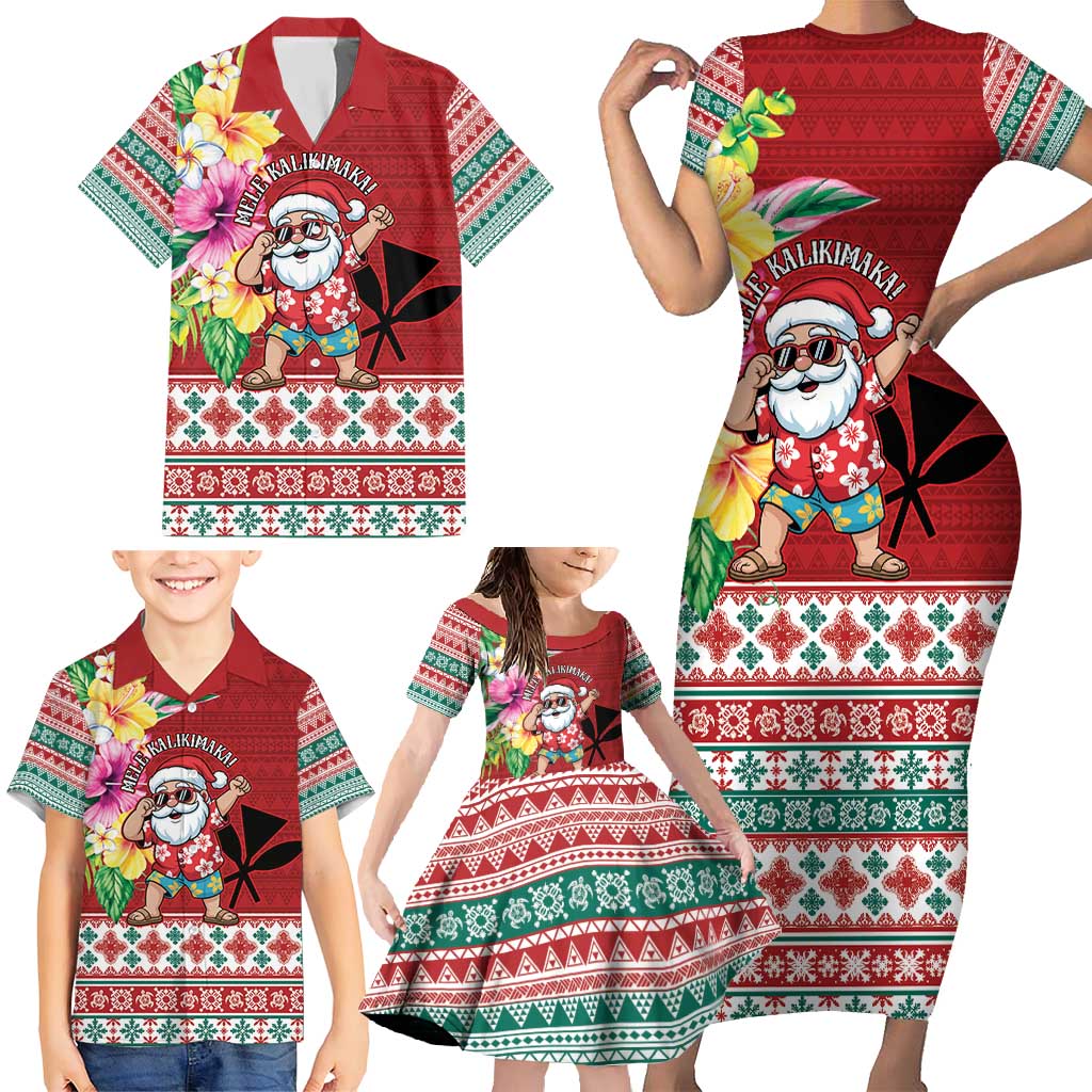Santa Surf Mele Kalikimaka Personalized Family Matching Short Sleeve Bodycon Dress and Hawaiian Shirt Aloha Tropical Christmas Vibes - Polynesian Pride