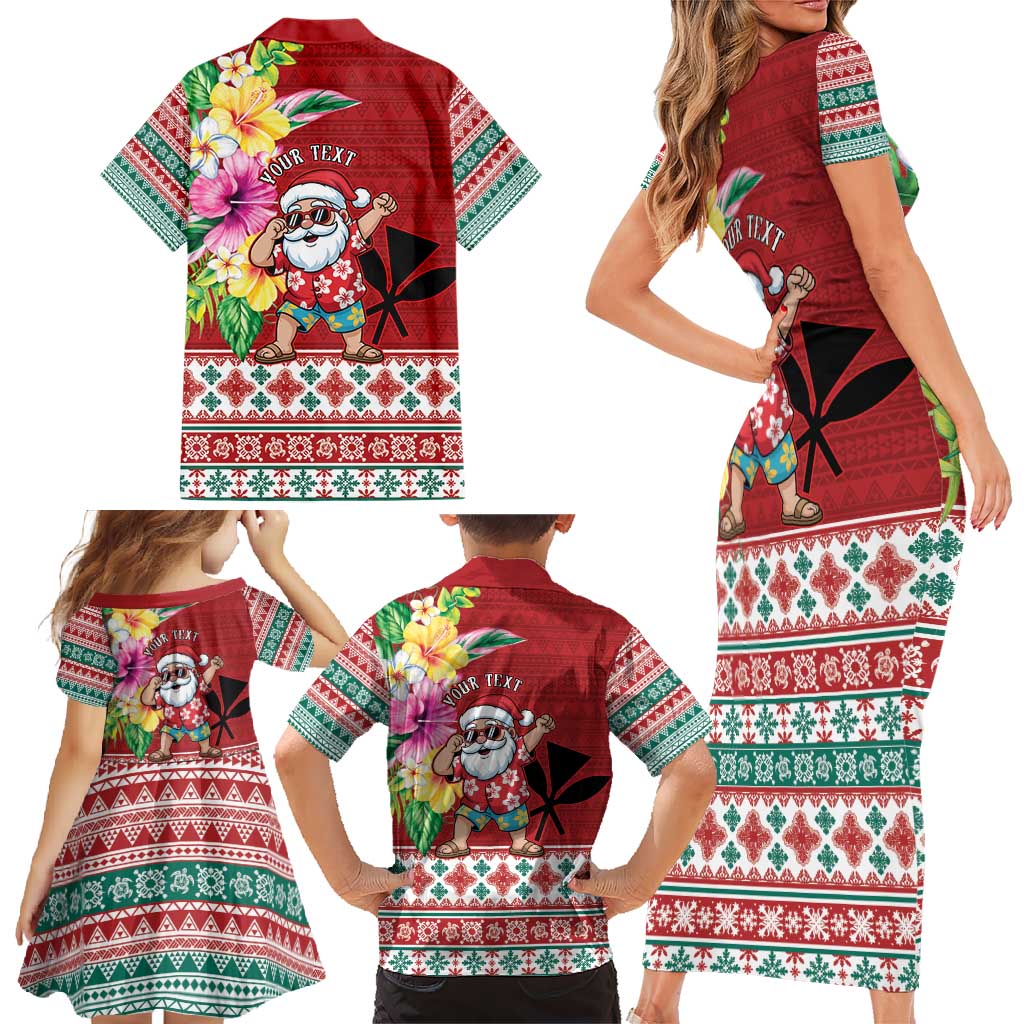 Santa Surf Mele Kalikimaka Personalized Family Matching Short Sleeve Bodycon Dress and Hawaiian Shirt Aloha Tropical Christmas Vibes - Polynesian Pride