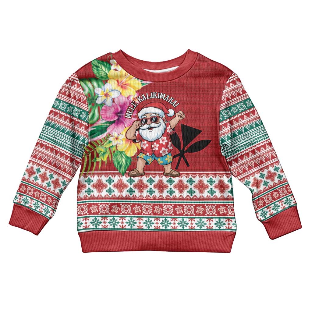 Santa Surf Mele Kalikimaka Personalized Kid Ugly Christmas Sweater Aloha Tropical Christmas Vibes - Polynesian Pride