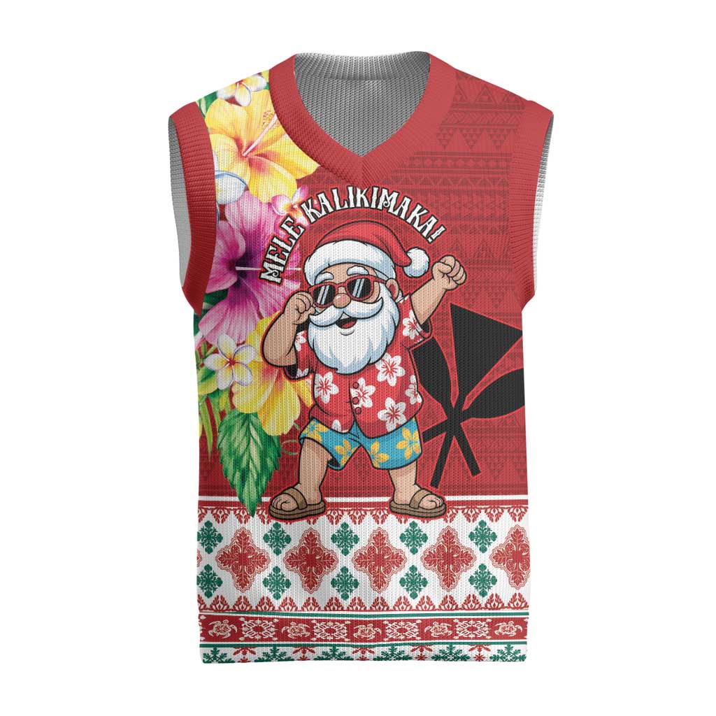 Santa Surf Mele Kalikimaka Personalized Christmas Knitted V-Neck Vest Aloha Tropical Christmas Vibes - Polynesian Pride