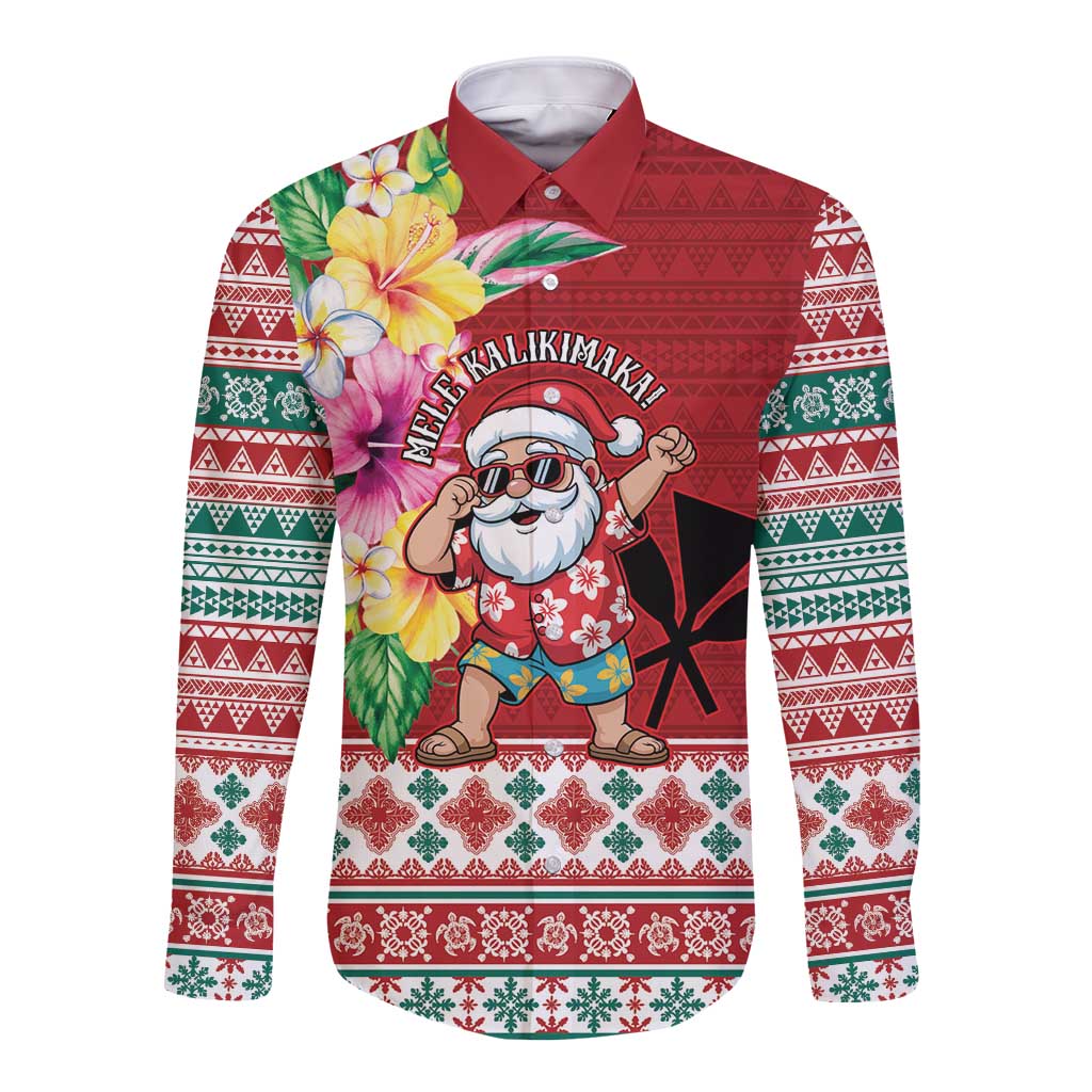 Santa Surf Mele Kalikimaka Personalized Long Sleeve Button Shirt Aloha Tropical Christmas Vibes - Polynesian Pride