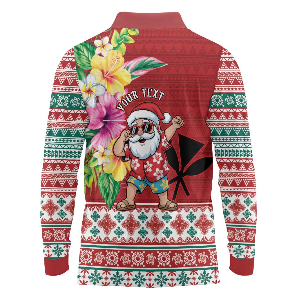 Santa Surf Mele Kalikimaka Personalized Long Sleeve Polo Shirt Aloha Tropical Christmas Vibes - Polynesian Pride