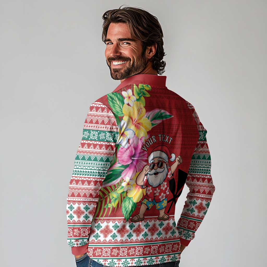 Santa Surf Mele Kalikimaka Personalized Long Sleeve Polo Shirt Aloha Tropical Christmas Vibes - Polynesian Pride