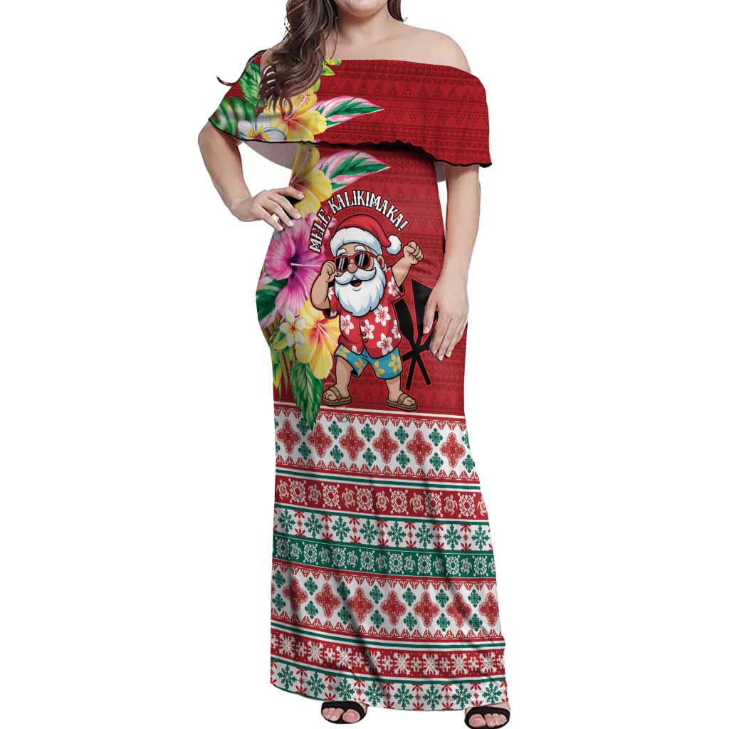 off the shoulder santa dress Santa Surf Mele Kalikimaka Personalized Off Shoulder Maxi Dress Aloha  Tropical Christmas Vibes