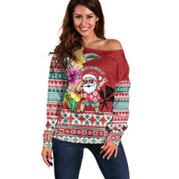 Santa Surf Mele Kalikimaka Personalized Off Shoulder Sweater Aloha Tropical Christmas Vibes - Polynesian Pride