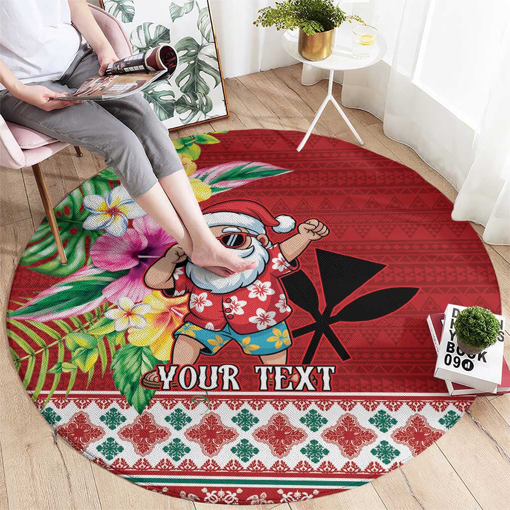 Santa Surf Mele Kalikimaka Personalized Round Carpet Aloha Tropical Christmas Vibes - Polynesian Pride