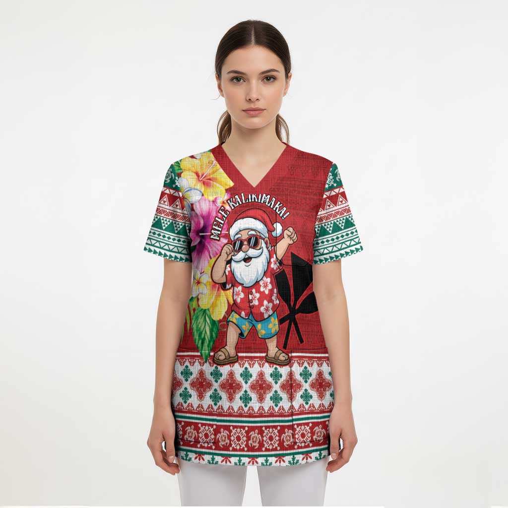 Santa Surf Mele Kalikimaka Personalized Scrub Top Aloha Tropical Christmas Vibes - Polynesian Pride