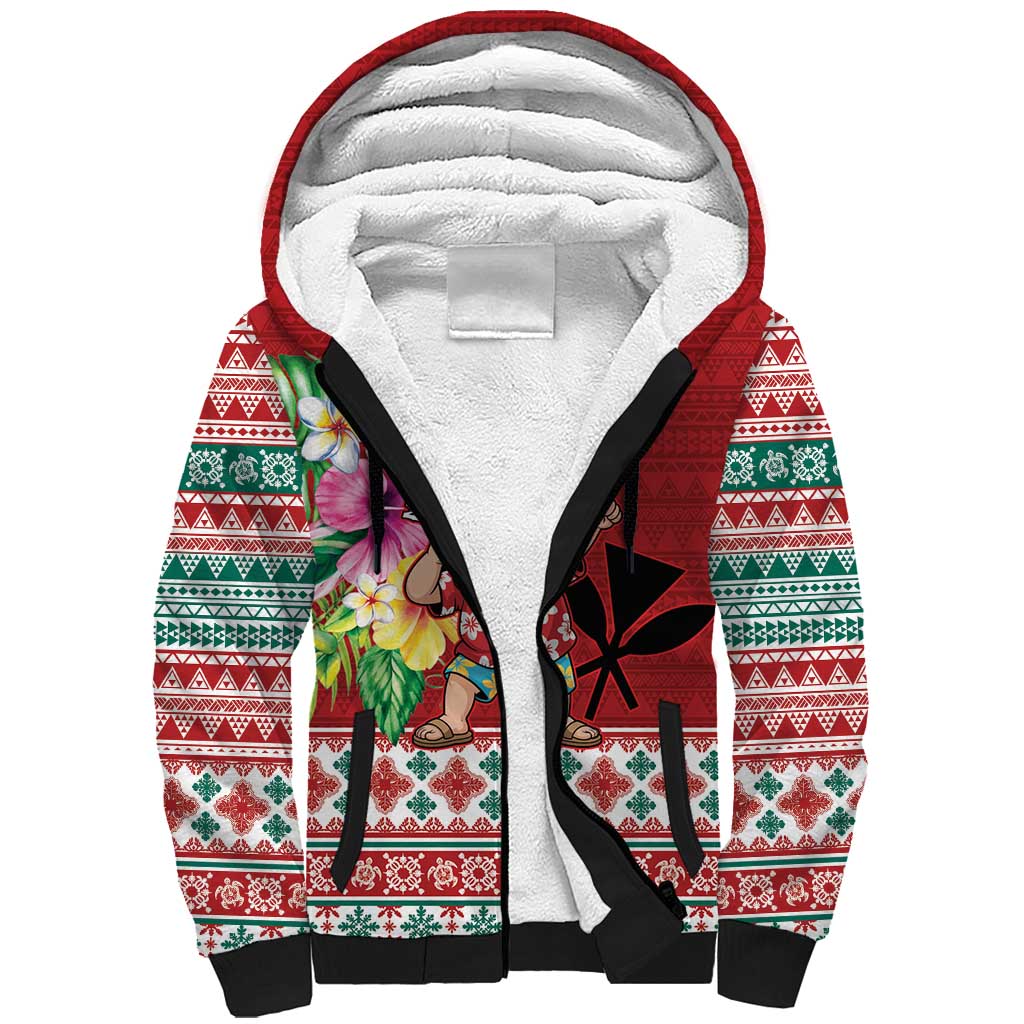 Santa Surf Mele Kalikimaka Personalized Sherpa Hoodie Aloha Tropical Christmas Vibes - Polynesian Pride