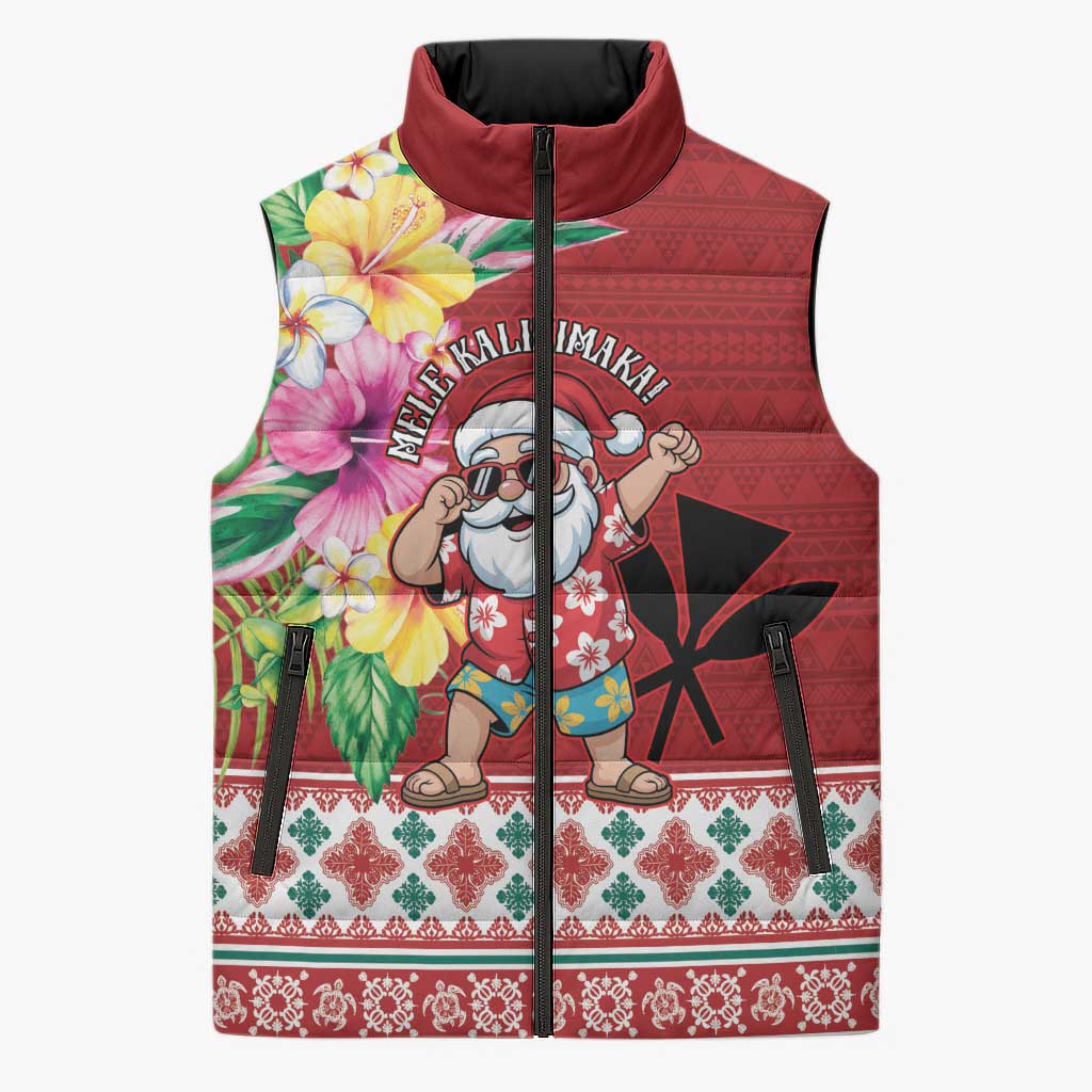 Santa Surf Mele Kalikimaka Personalized Sleeveless Puffer Jacket Aloha Tropical Christmas Vibes - Polynesian Pride