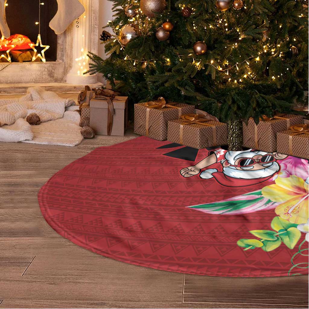 Santa Surf Mele Kalikimaka Personalized Tree Skirt Aloha Tropical Christmas Vibes - Polynesian Pride