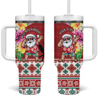 Santa Surf Mele Kalikimaka Personalized Tumbler With Handle Aloha Tropical Christmas Vibes - Polynesian Pride