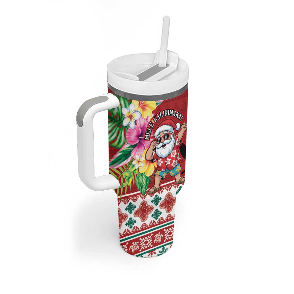 Santa Surf Mele Kalikimaka Personalized Tumbler With Handle Aloha Tropical Christmas Vibes - Polynesian Pride