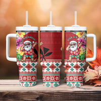 Santa Surf Mele Kalikimaka Personalized Tumbler With Handle Aloha Tropical Christmas Vibes - Polynesian Pride