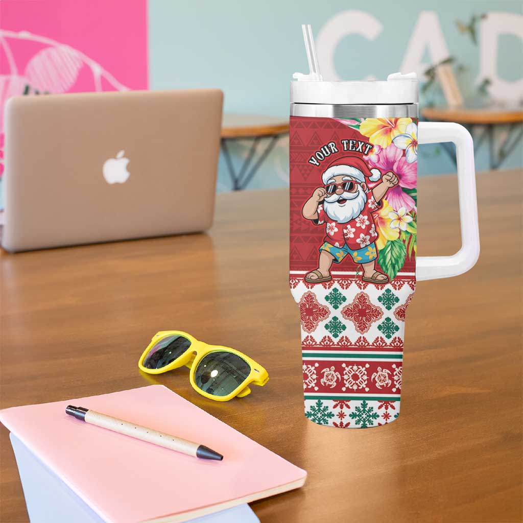 Santa Surf Mele Kalikimaka Personalized Tumbler With Handle Aloha Tropical Christmas Vibes - Polynesian Pride