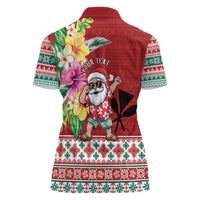Santa Surf Mele Kalikimaka Personalized Women Polo Shirt Aloha Tropical Christmas Vibes - Polynesian Pride