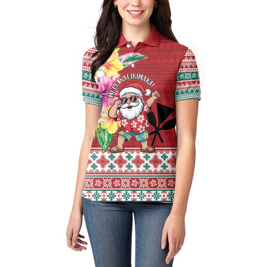 Santa Surf Mele Kalikimaka Personalized Women Polo Shirt Aloha Tropical Christmas Vibes - Polynesian Pride