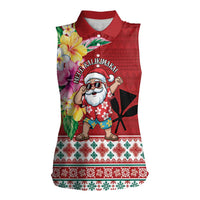 Santa Surf Mele Kalikimaka Personalized Women Sleeveless Polo Shirt Aloha Tropical Christmas Vibes - Polynesian Pride