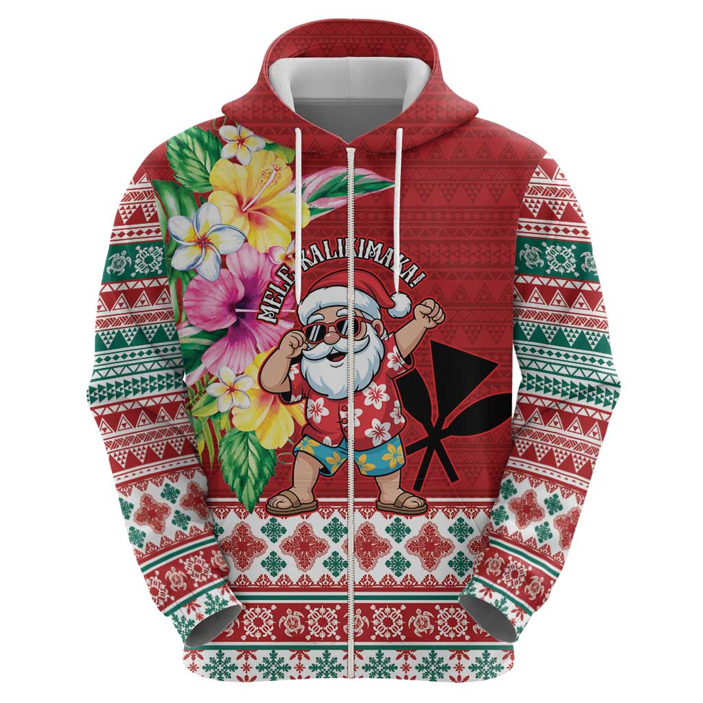 Santa Surf Mele Kalikimaka Personalized Zip Hoodie Aloha Tropical Christmas Vibes - Polynesian Pride