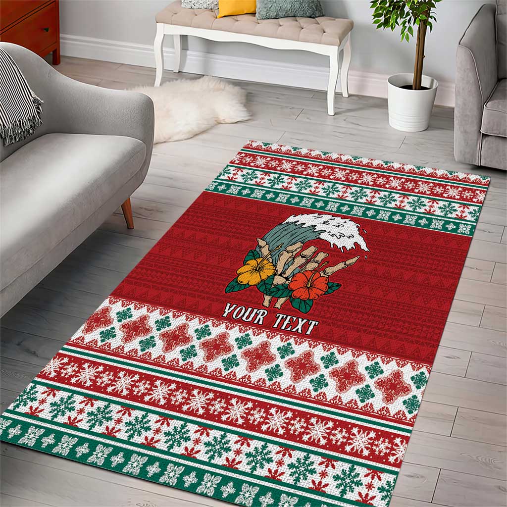 Shaka Sign Skull Mele Kalikimaka Personalized Area Rug Hawaiian Quilt Pattern - Polynesian Pride