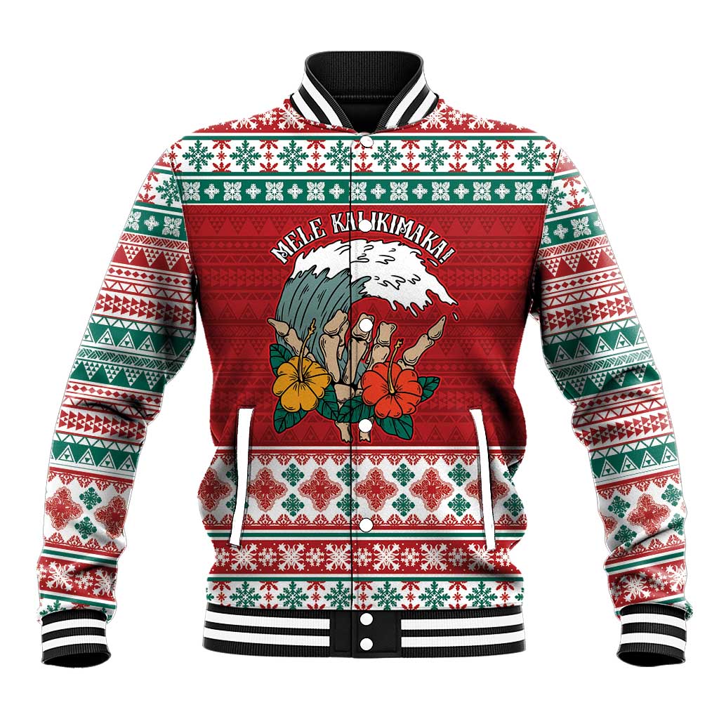 Shaka Sign Skull Mele Kalikimaka Personalized Baseball Jacket Hawaiian Quilt Pattern - Polynesian Pride