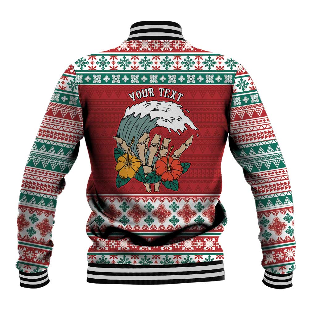 Shaka Sign Skull Mele Kalikimaka Personalized Baseball Jacket Hawaiian Quilt Pattern - Polynesian Pride