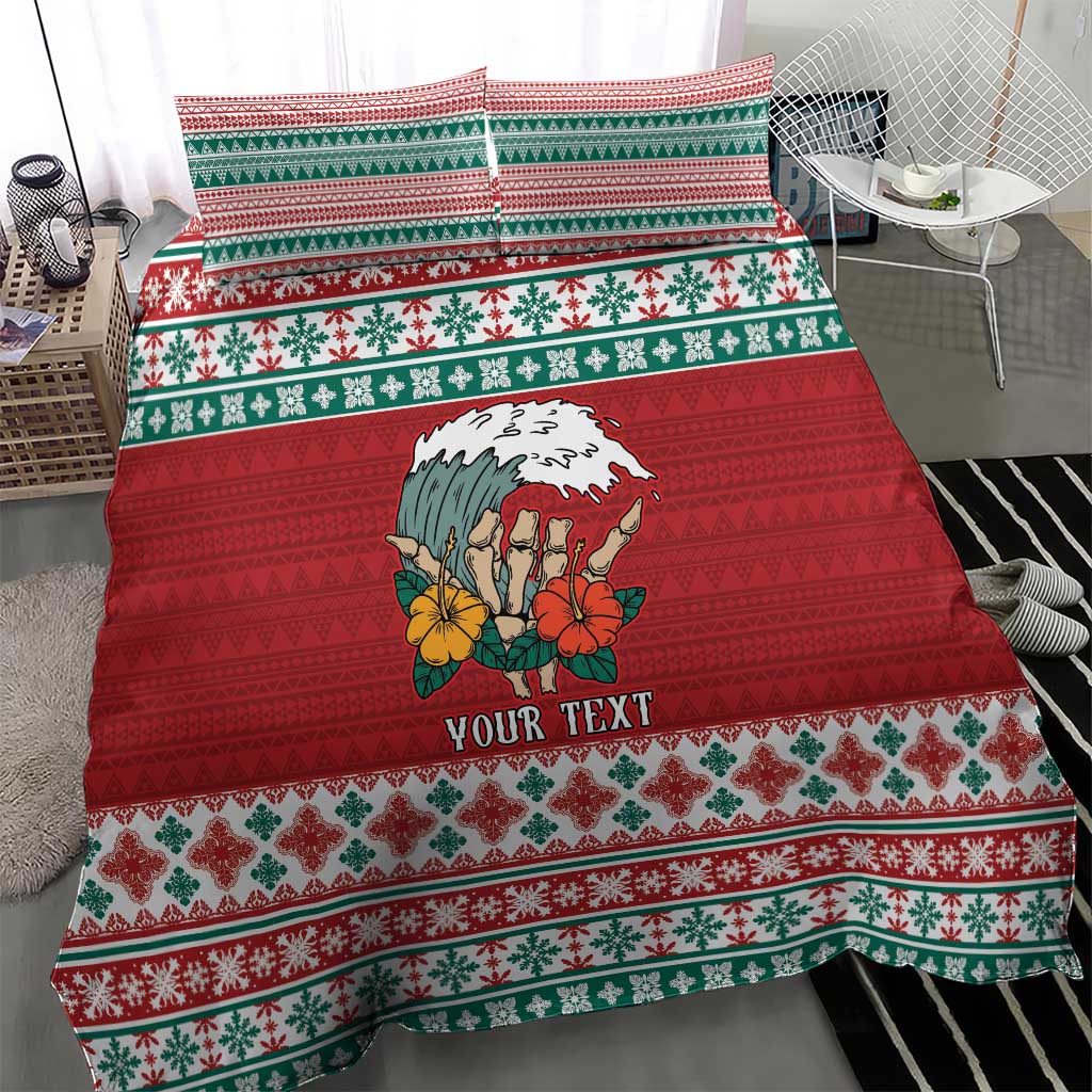 Shaka Sign Skull Mele Kalikimaka Personalized Bedding Set Hawaiian Quilt Pattern - Polynesian Pride