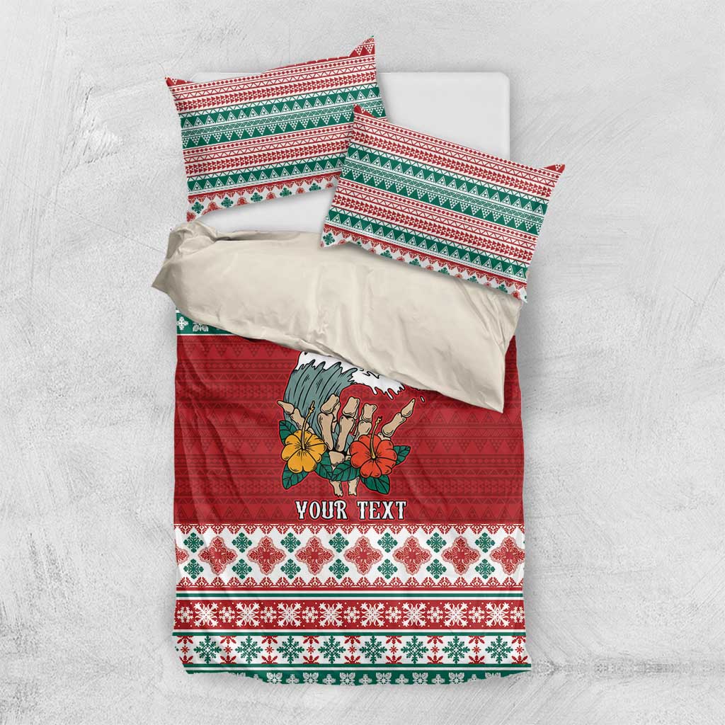 Shaka Sign Skull Mele Kalikimaka Personalized Bedding Set Hawaiian Quilt Pattern - Polynesian Pride