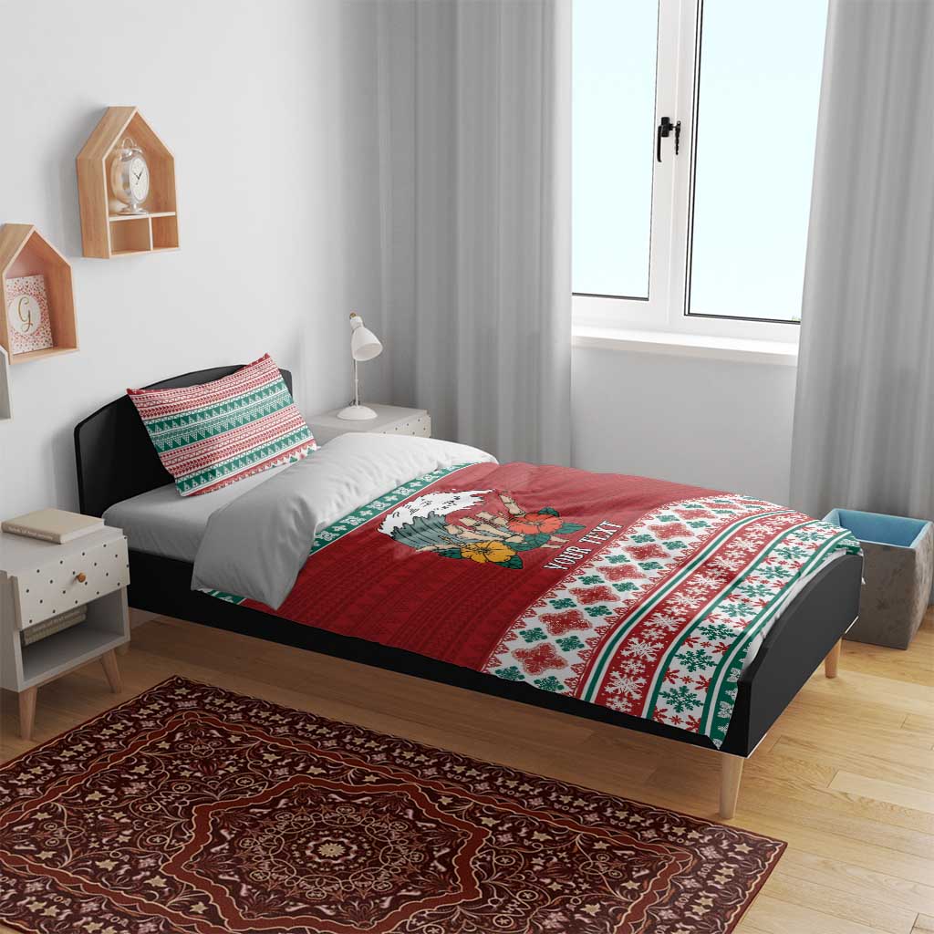 Shaka Sign Skull Mele Kalikimaka Personalized Bedding Set Hawaiian Quilt Pattern - Polynesian Pride