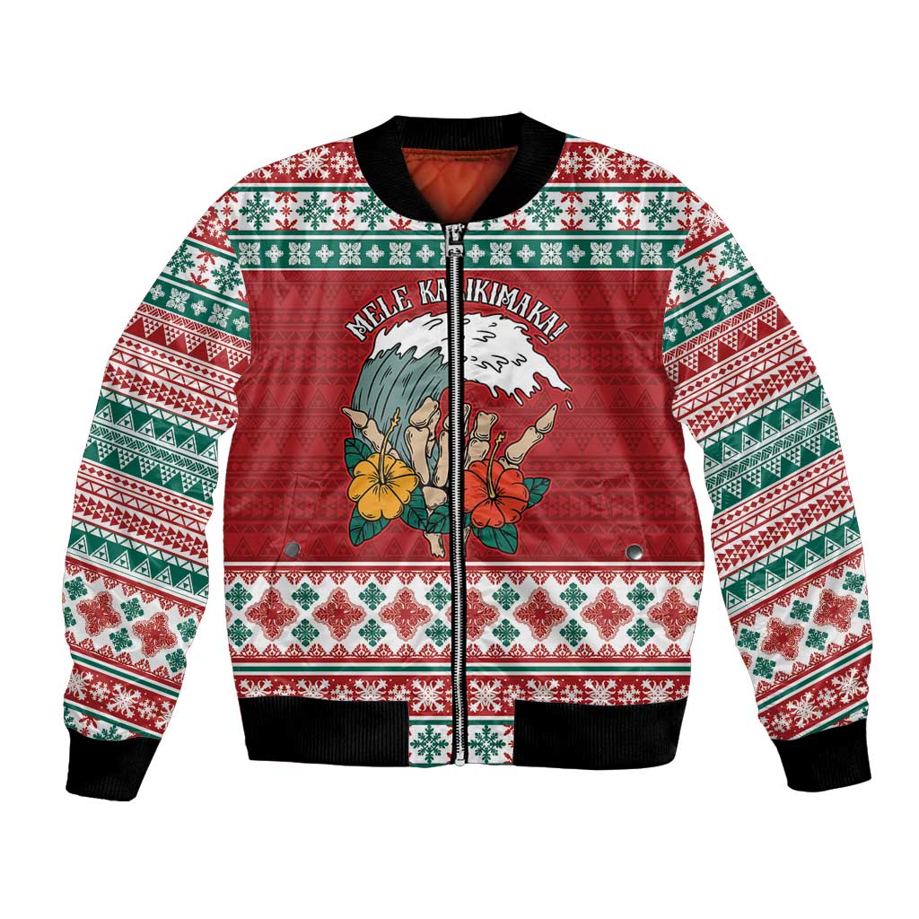 Shaka Sign Skull Mele Kalikimaka Personalized Bomber Jacket Hawaiian Quilt Pattern - Polynesian Pride