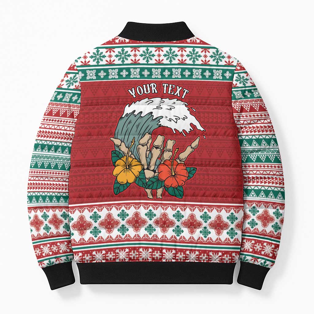 Shaka Sign Skull Mele Kalikimaka Personalized Bomber Puffer Jacket Hawaiian Quilt Pattern - Polynesian Pride