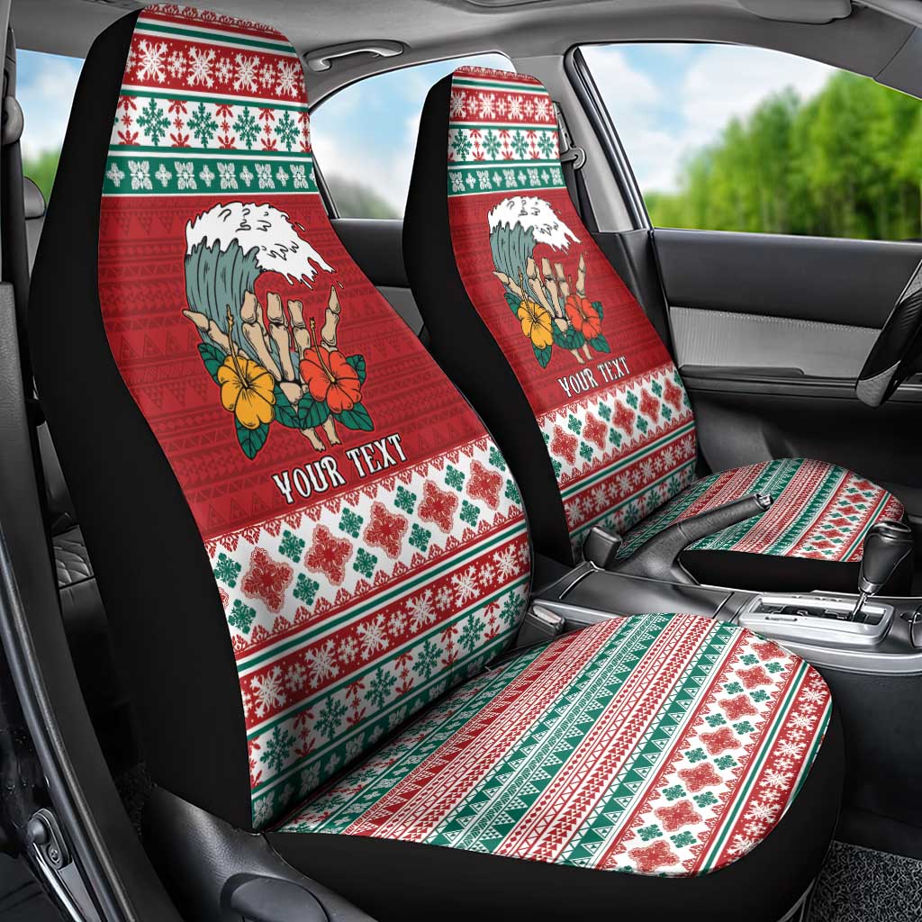 Shaka Sign Skull Mele Kalikimaka Personalized Car Seat Cover Hawaiian Quilt Pattern - Polynesian Pride