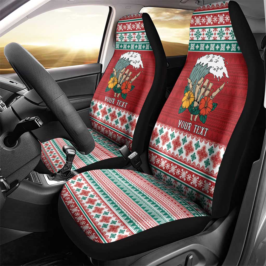 Shaka Sign Skull Mele Kalikimaka Personalized Car Seat Cover Hawaiian Quilt Pattern - Polynesian Pride