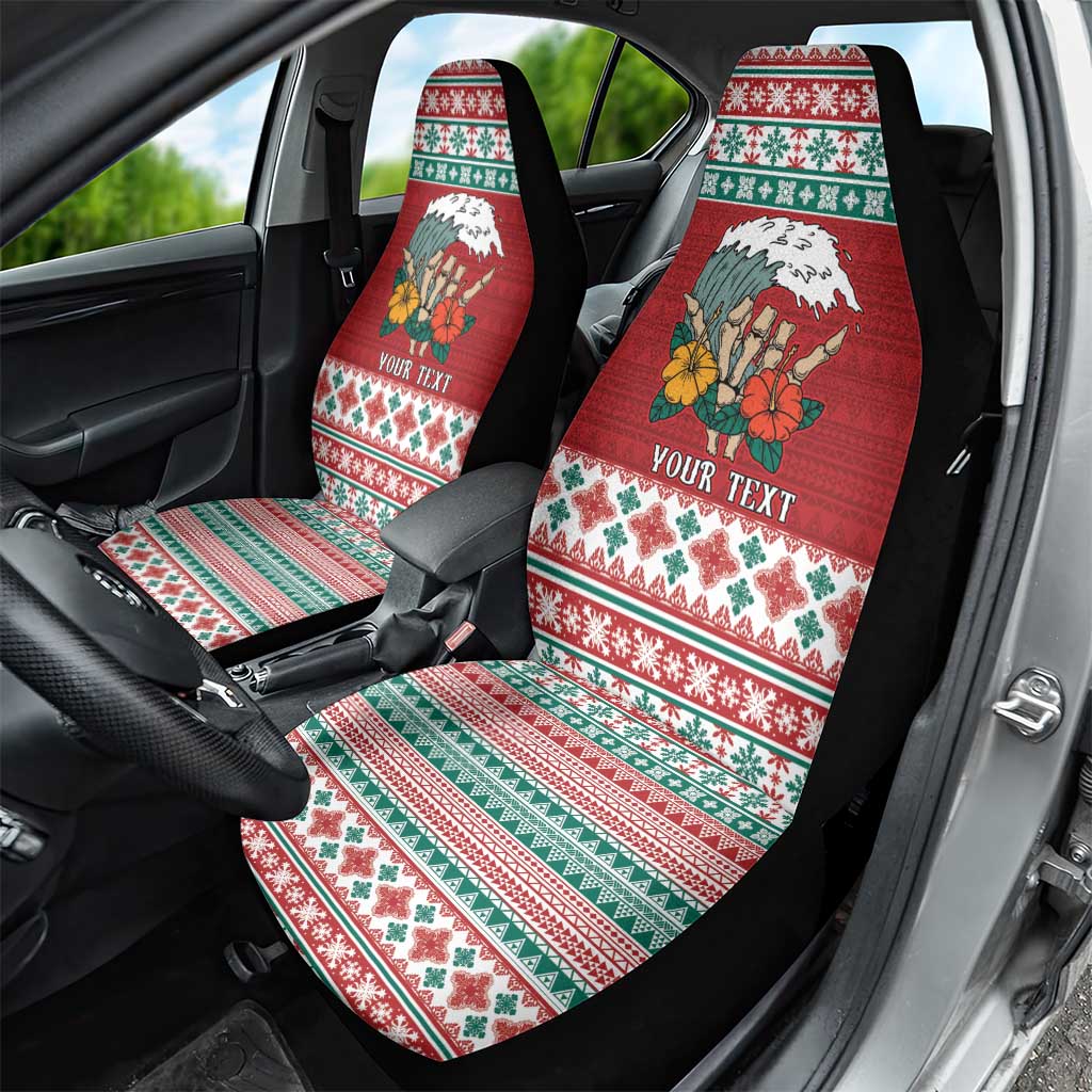 Shaka Sign Skull Mele Kalikimaka Personalized Car Seat Cover Hawaiian Quilt Pattern - Polynesian Pride