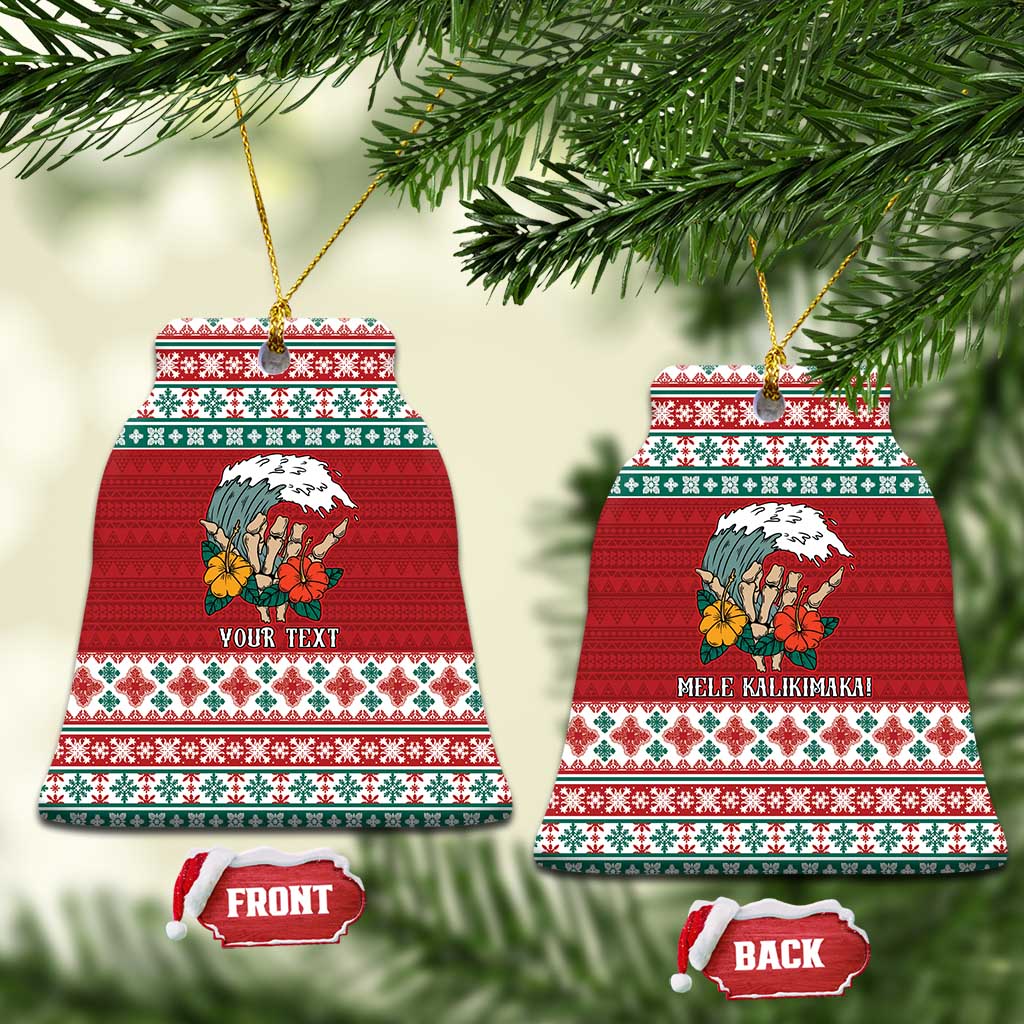 Shaka Sign Skull Mele Kalikimaka Personalized Ceramic Ornament Hawaiian Quilt Pattern - Polynesian Pride