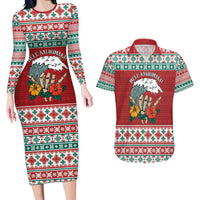 Shaka Sign Skull Mele Kalikimaka Personalized Couples Matching Long Sleeve Bodycon Dress and Hawaiian Shirt Hawaiian Quilt Pattern - Polynesian Pride